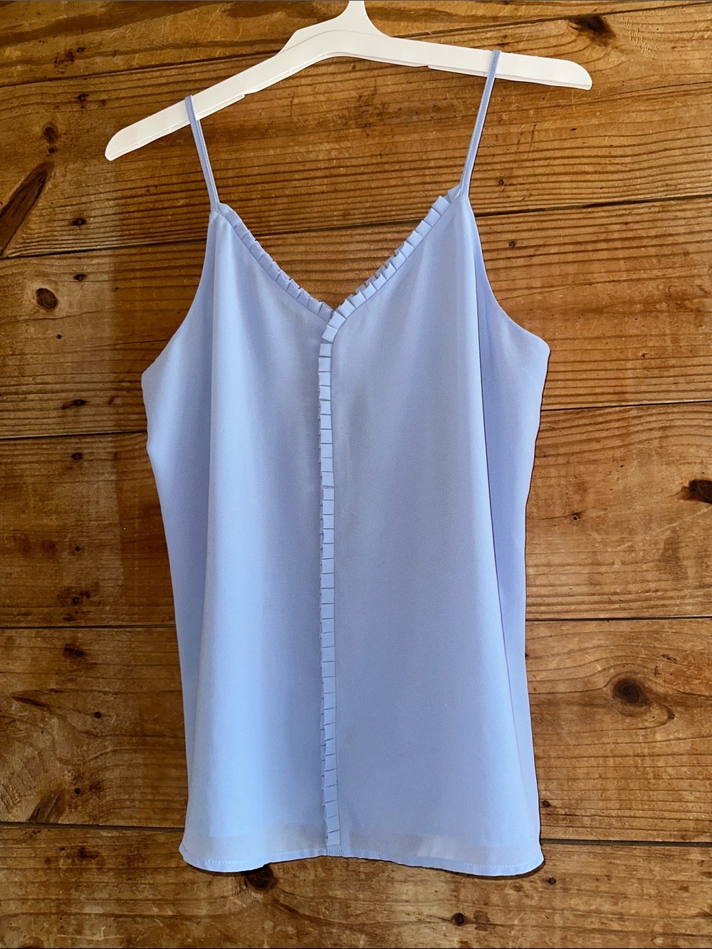 Naked Zebra Light Blue Spaghetti Strap V-Neck Camisole Ruffle Trim